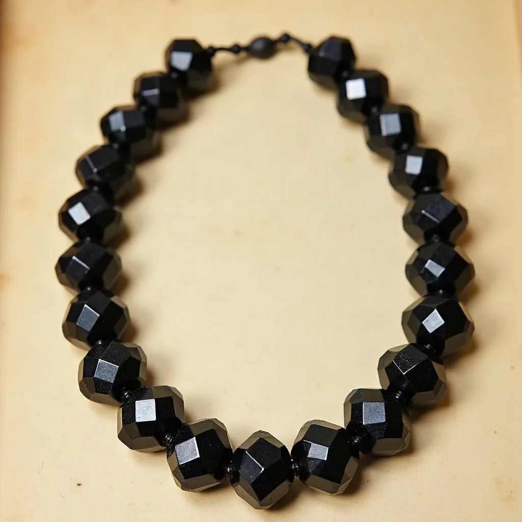 Whitby jet mourning necklace, faceted graduated beads, c. 1885